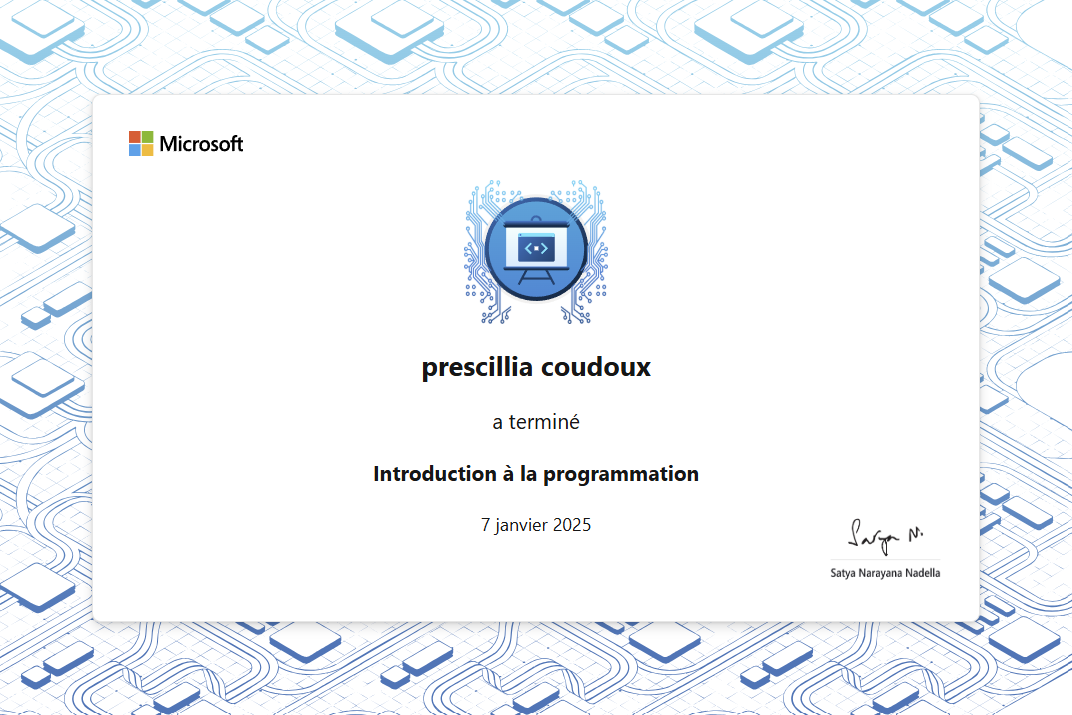 Certification Microsoft introduction à la programmation