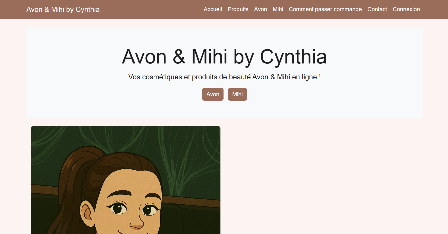 Page d'accueil du site de vente