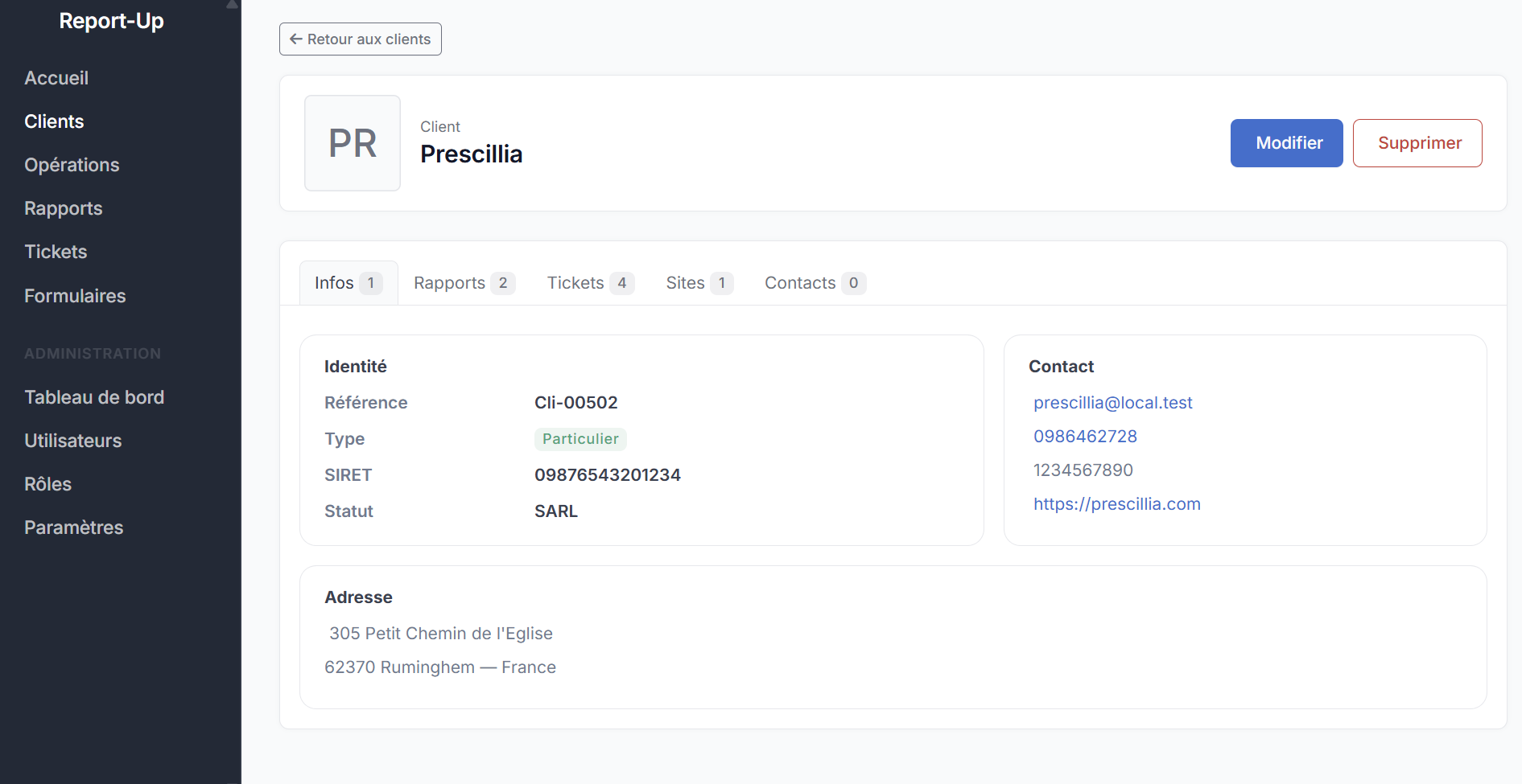 Fiche client Report-Up